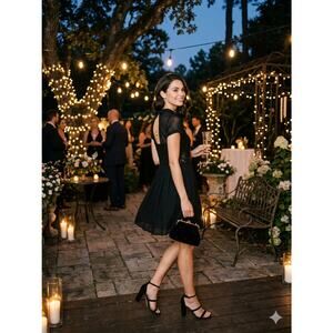 Free People All That Talk Black Lace Mesh Mini Dress 10 EUC Collared